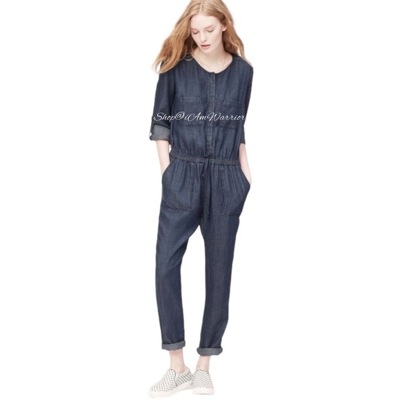 Ann Taylor Loft chambray denim high rise jumpsuit *shop@iamwarrior - Picture 1 of 8